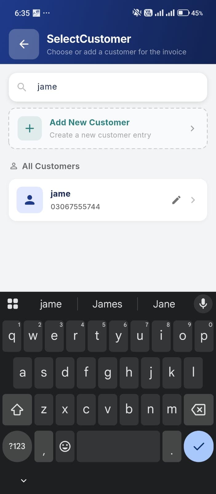 Customer selection with search active