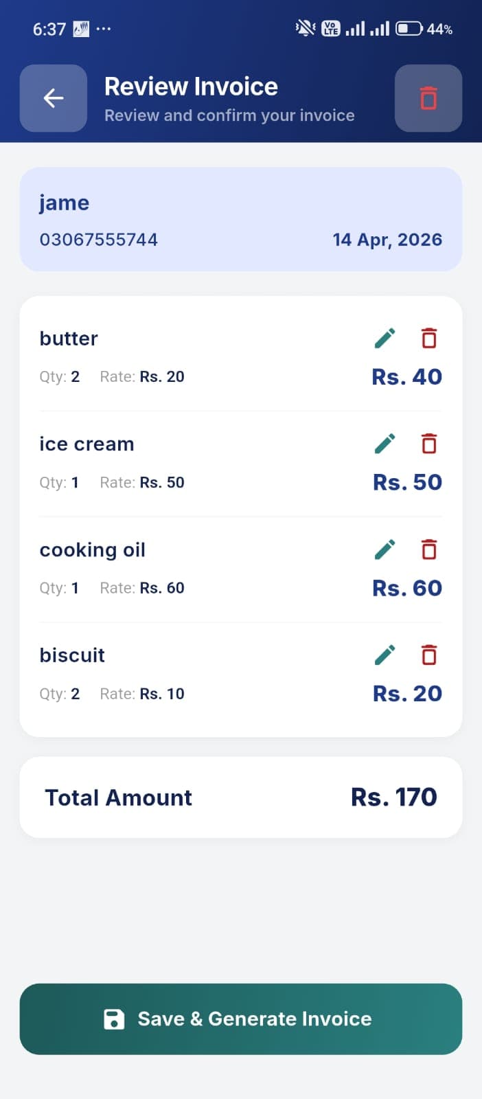 Bottom bar showing Next button with item count
