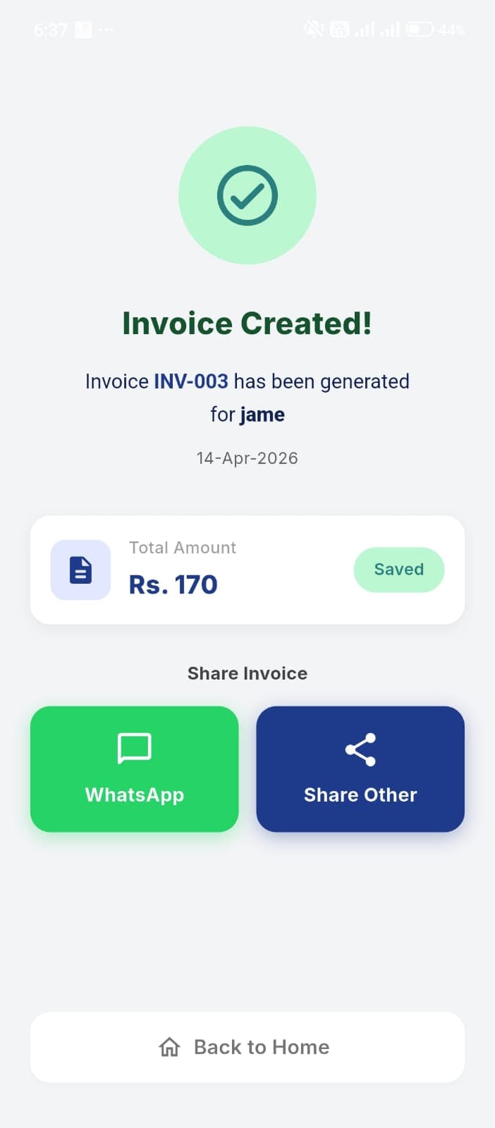 WhatsApp share with invoice pre-loaded