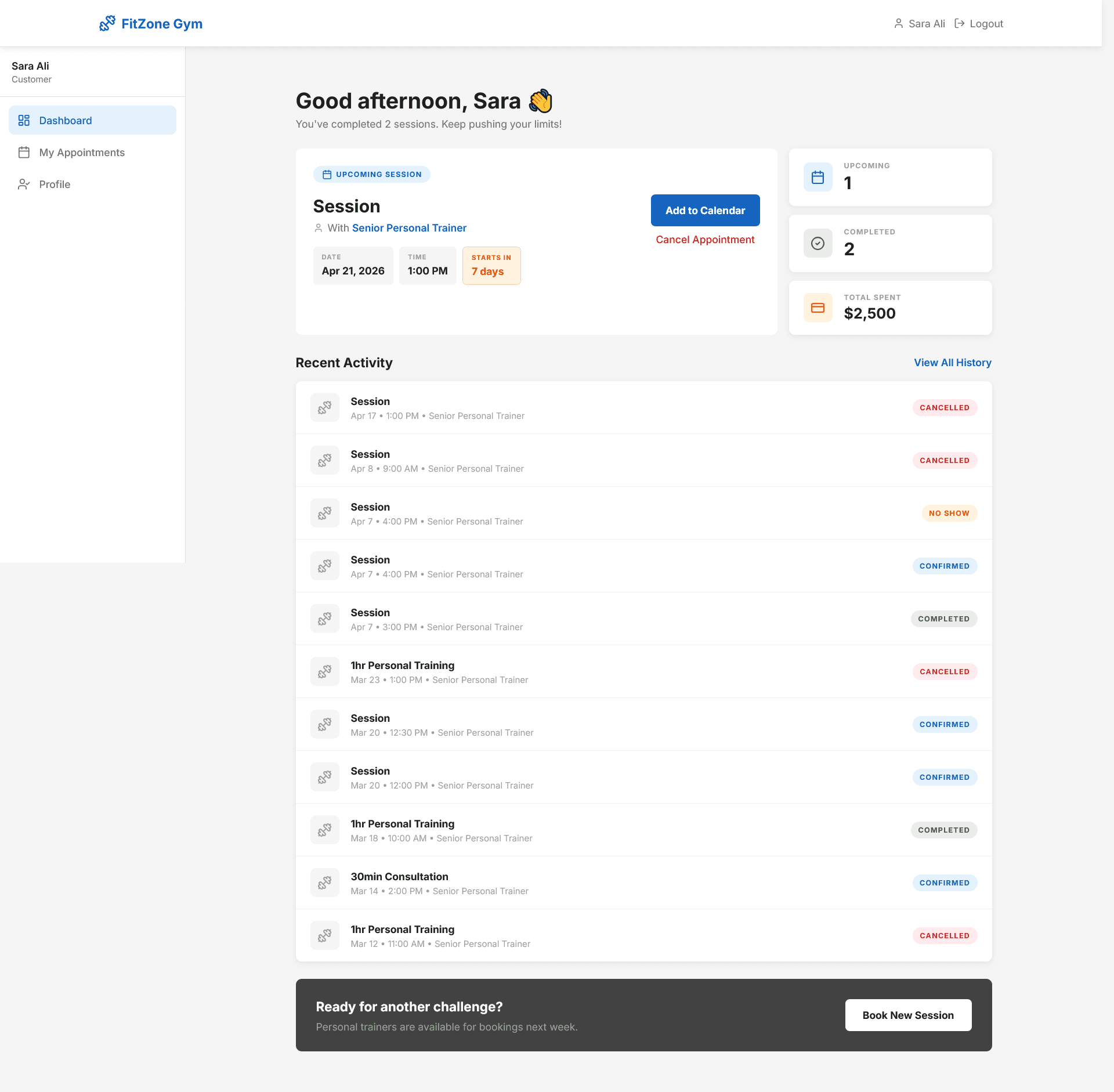Staff Dashboard — Today's Schedule