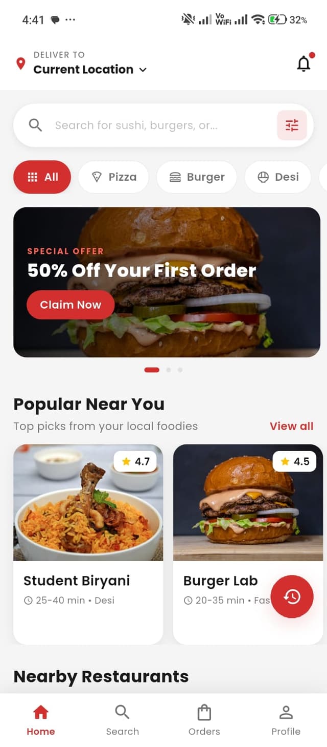 QuickBite order tracking screen