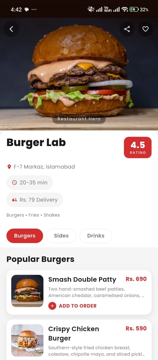 Restaurant Screen — customisation sheet