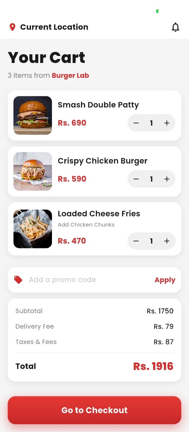 Cart Screen — promo code applied