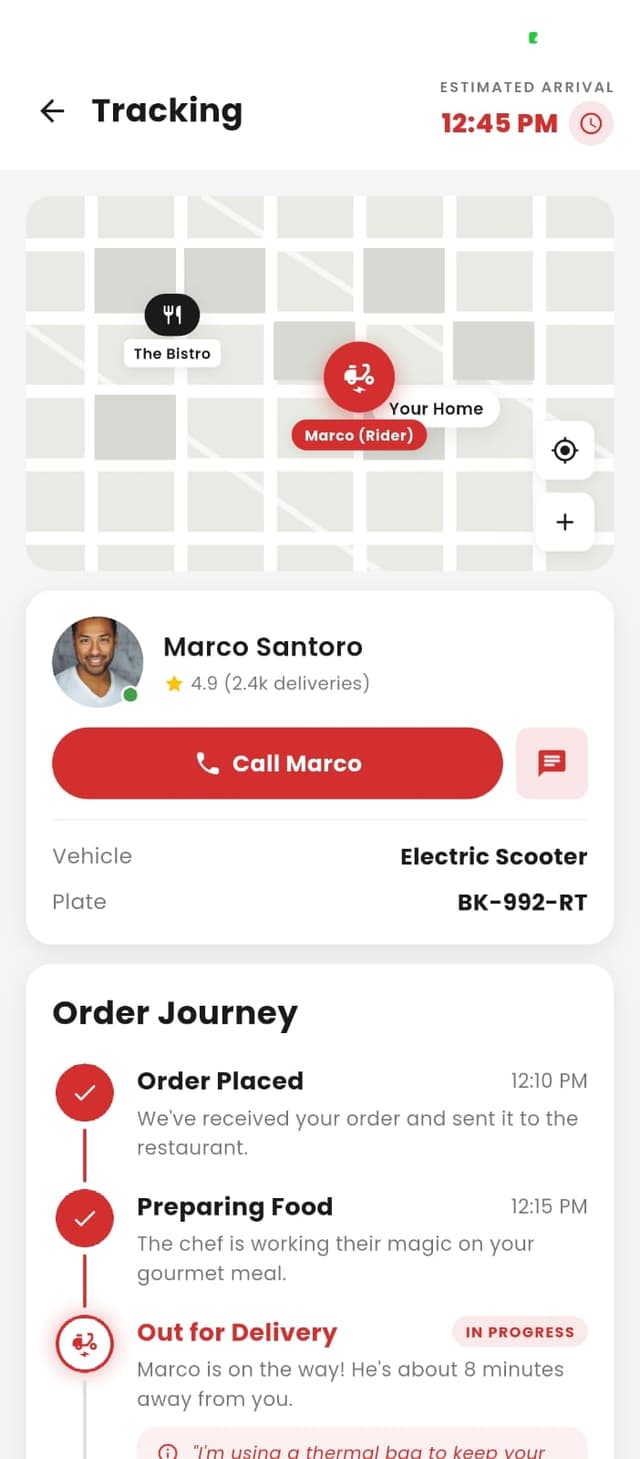 Order Tracking — rider mid-route