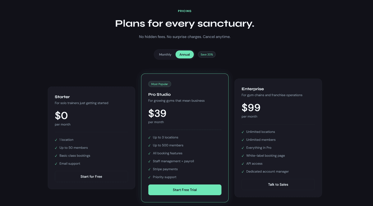 Pricing Section — Annual Toggle Active