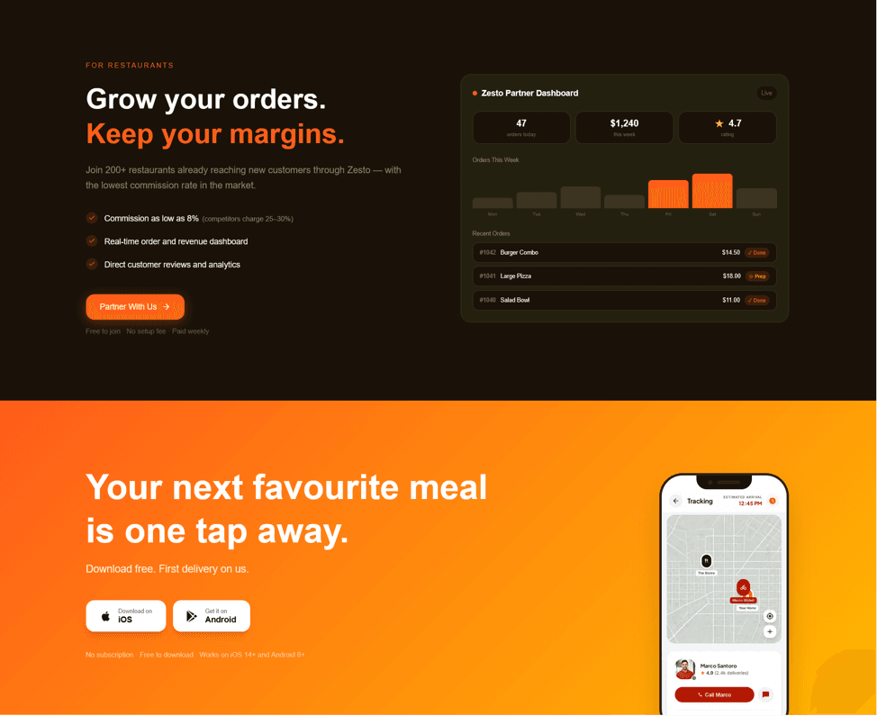 Restaurant Partner — Dark Section